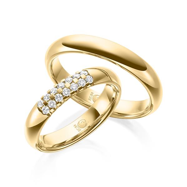 Paar Trauringe / Eheringe / Gelbgold 585 / 0,28 ct.