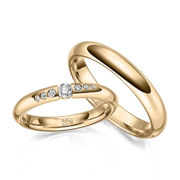 Paar Trauringe / Eheringe / Roségold 585 / 0,16 ct.