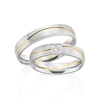 Trauringe / Eheringe Weißgold 585 und Gelbgold 585 0,075 ct. / tw,si