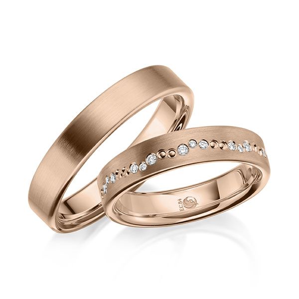 Paar Trauringe / Eheringe / Rotgold 585 / 0,115 ct.