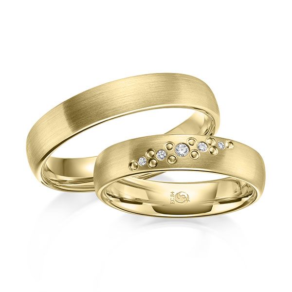 Paar Trauringe / Eheringe / Gelbgold 585 / 0,046 ct.