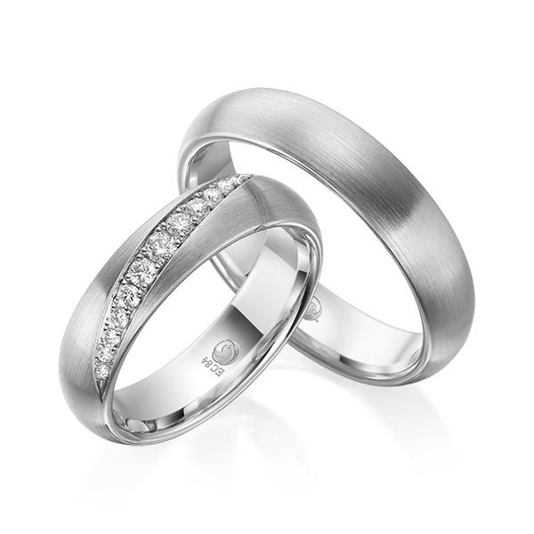 Paar Trauringe / Eheringe / Weißgold 585 / 0,214 ct.