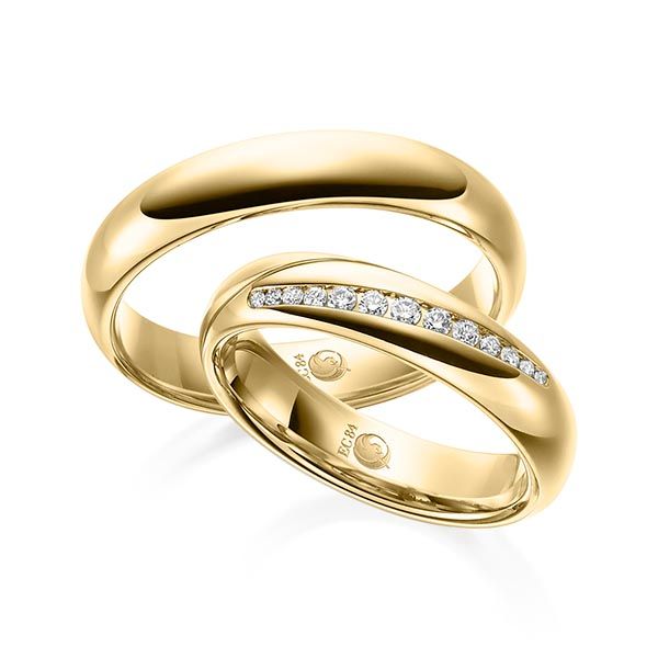 Paar Trauringe / Eheringe / Gelbgold 585 / 0,14 ct.