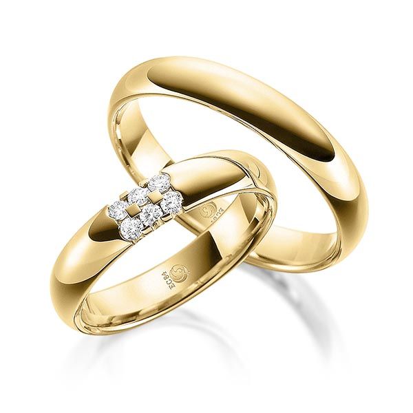 Paar Trauringe / Eheringe / Gelbgold 585 / 0,15 ct.