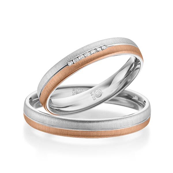 Paar Trauringe / Eheringe / Platin 600 / Rotgold 585 / 0,035 ct.