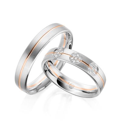 Trauringe / Eheringe Weiß- und Rotgold 585 0,105 ct. / tw,si
