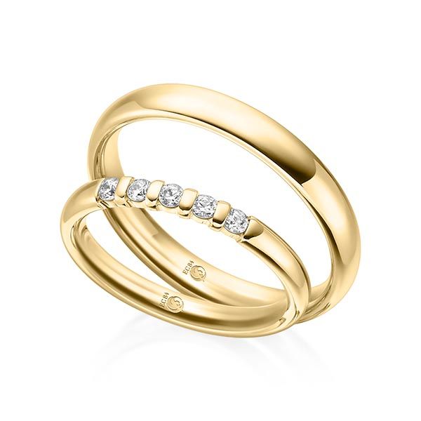 Paar Trauringe / Eheringe / Gelbgold 585 / 0,15 ct.