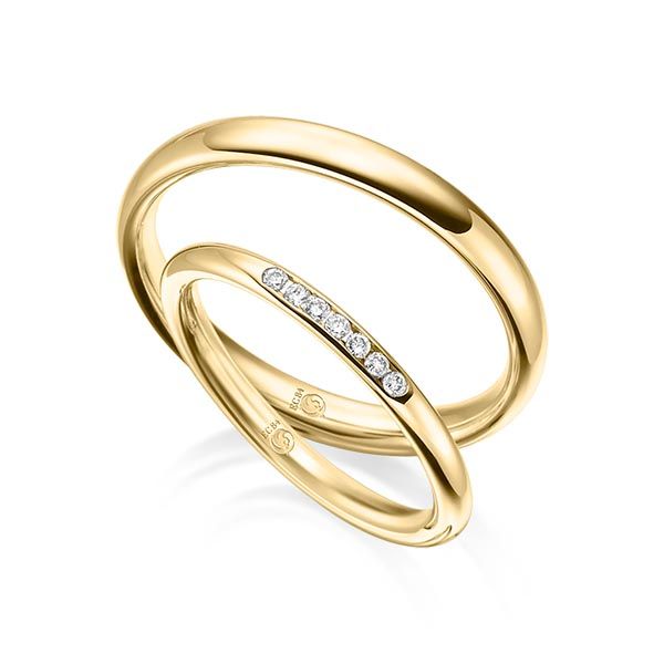 Paar Trauringe / Eheringe / Gelbgold 585 / 0,07 ct.