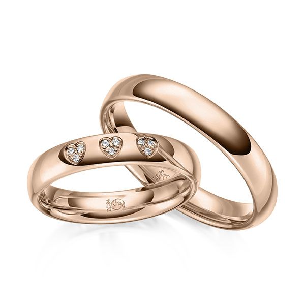 Paar Trauringe / Eheringe / Rotgold 585 / 0,045 ct.
