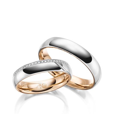Trauringe / Eheringe Innen Rotgold 585 außen Weißgold 585 0,135 ct. / tw,si