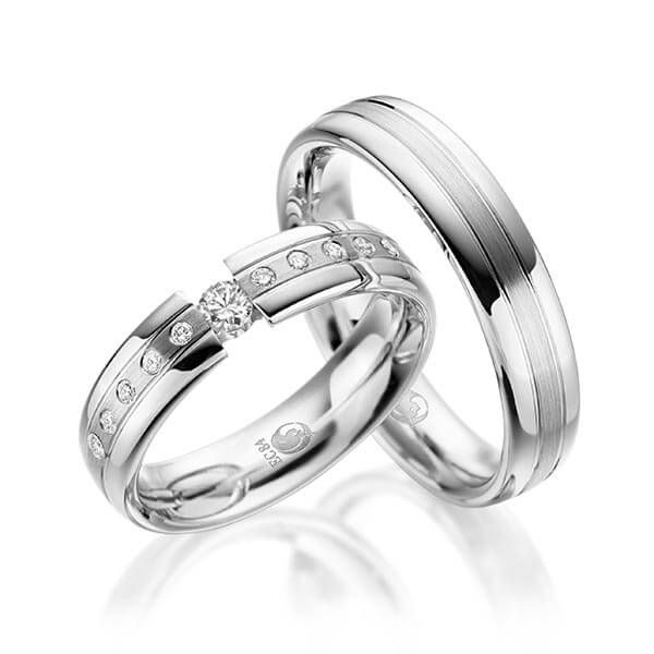 Paar Trauringe / Eheringe / Platin 950 / 0,20 ct.