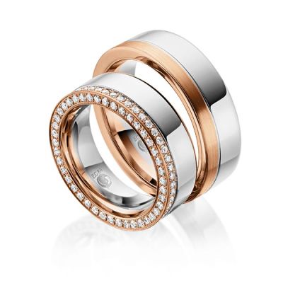 Trauringe / Eheringe Rotgold 585 und Weißgold 585 0,88 ct. / tw,si