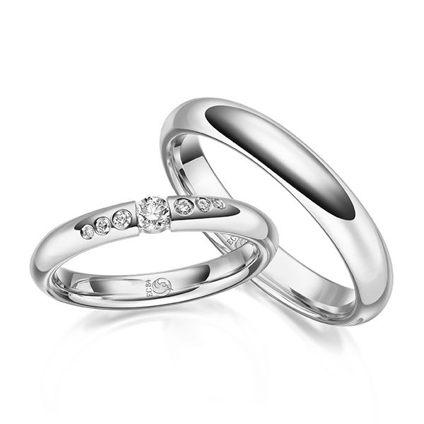 Paar Trauringe / Eheringe / Weißgold 585 / 0,16 ct.