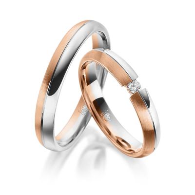 Trauringe / Eheringe Platin 600 und Rotgold 585 / 0,05 ct. / tw,si