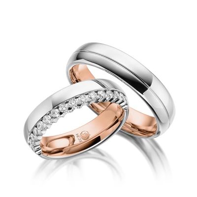 Trauringe / Eheringe Rotgold 585 und Weißgold 585 0,48 ct. / tw,si