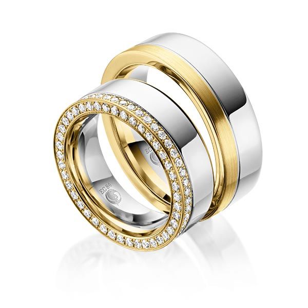 Paar Trauringe / Eheringe / Gelbgold 585 / Weißgold 585 / 0,88 ct.