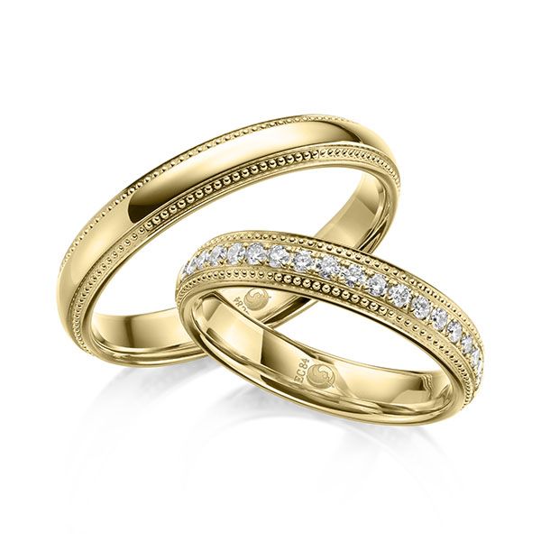 Paar Trauringe / Eheringe / Gelbgold 585 / 0,285 ct.