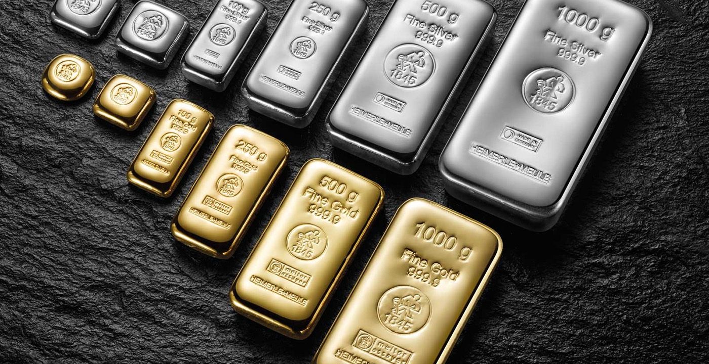 gegossene gold und silberbarren