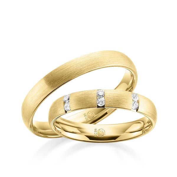 Paar Trauringe / Eheringe / Gelbgold 585 / 0,12 ct.