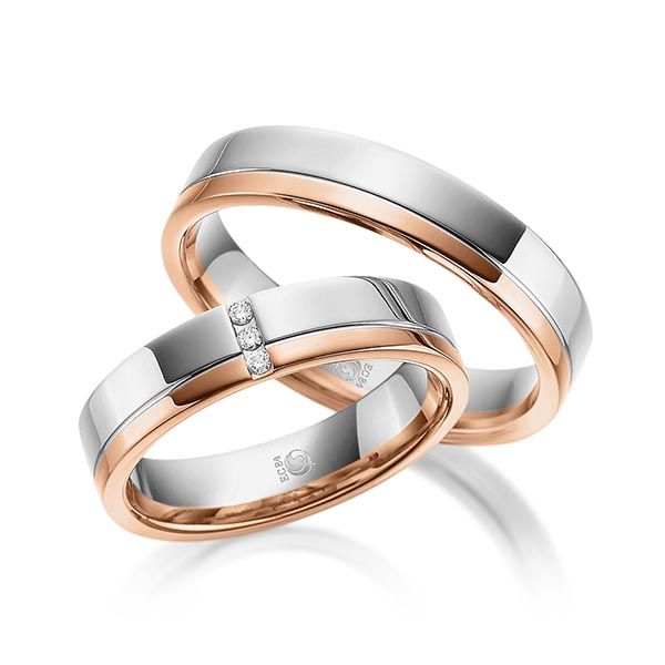 Paar Trauringe / Eheringe / Rotgold 585 / Platin 600 / 0,03 ct.