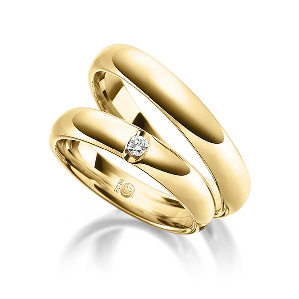 Paar Trauringe / Eheringe / Gelbgold 585 / 0,05 ct.