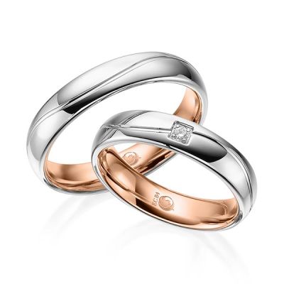 Trauringe / Eheringe Platin 600 und Rotgold 585 / 0,03 ct. / tw,si