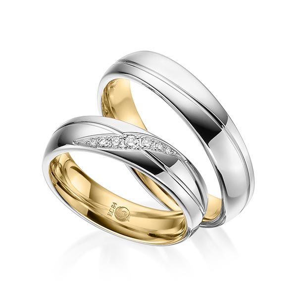 Paar Trauringe / Eheringe / außen Platin 600 / innen Gelbgold 585 / 0,10 ct.