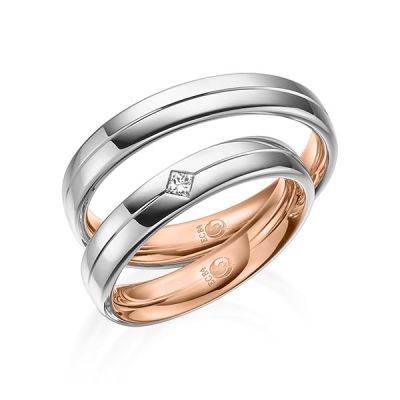 Trauringe / Eheringe Platin 600 und Rotgold 585 / 0,07 ct. / tw,si