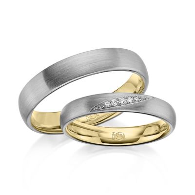 Trauringe / Eheringe Innen Gelbgold 585 außen Palladium 950 0,036 ct. / tw,si