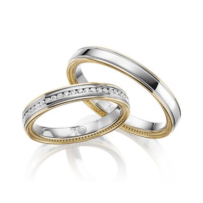 Trauringe / Eheringe Gelbgold 585 und Platin 600 / 0,192 ct. / tw,si