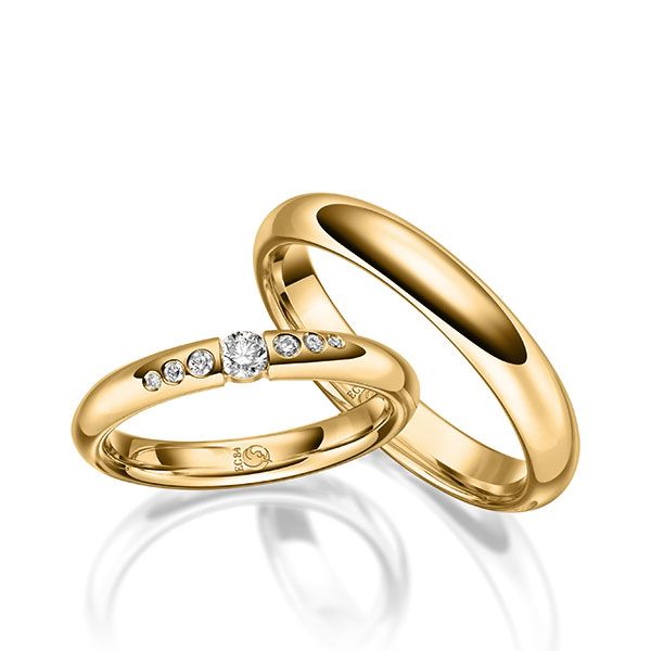 Paar Trauringe / Eheringe /Gelbgold 585 / 0,16 ct.