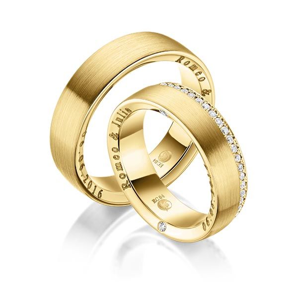 Paar Trauringe / Eheringe / Gelbgold 585 / 0,48 ct.