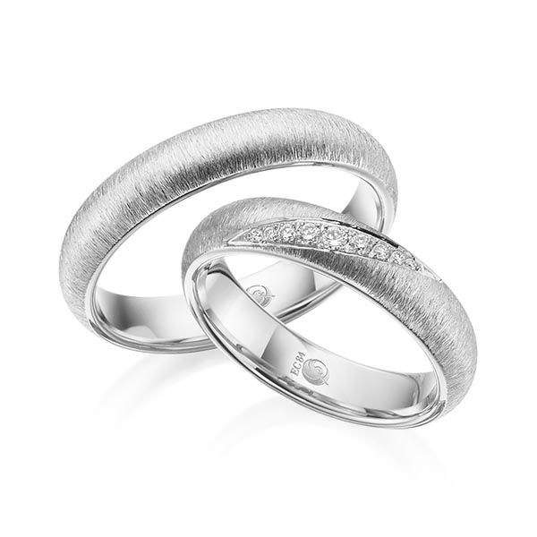 Paar Trauringe / Eheringe / Weißgold 585 / 0,114 ct.