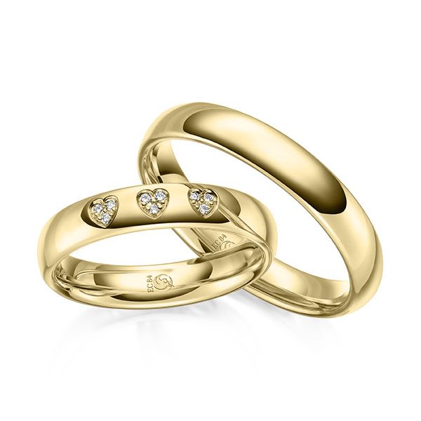 Paar Trauringe / Eheringe / Gelbgold 585 / 0,045 ct.