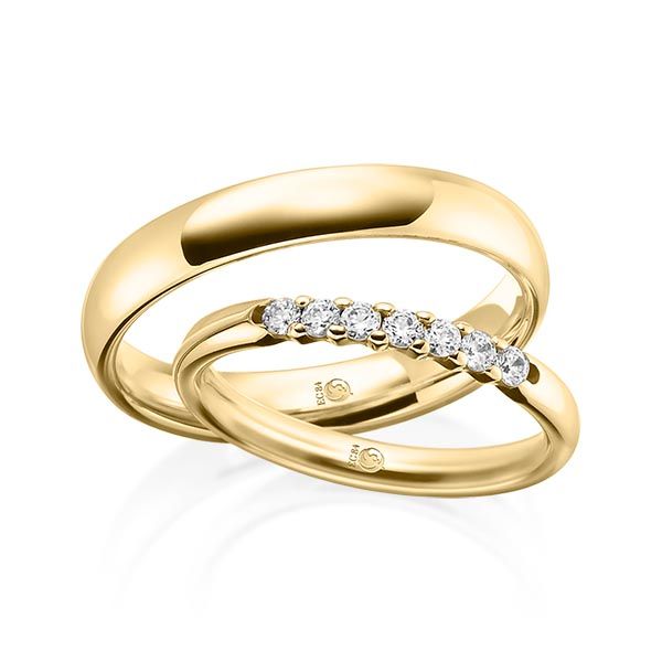 Paar Trauringe / Eheringe / Gelbgold 585 / 0,21 ct.