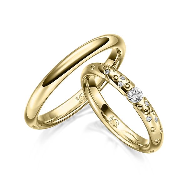 Paar Trauringe / Eheringe / Gelbgold 585 / 0,13 ct.
