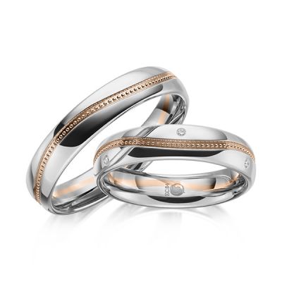 Trauringe / Eheringe Platin 600 und Rotgold 585 0,03 ct. / tw,si