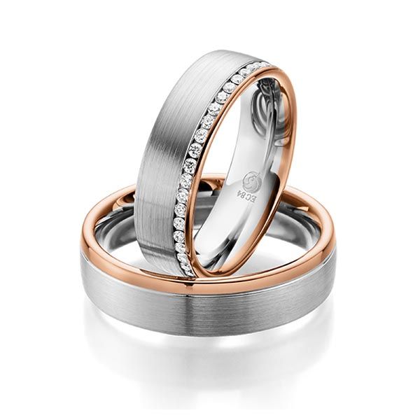 Paar Trauringe / Eheringe / Platin 600 / Rotgold 585 / 0,23 ct.
