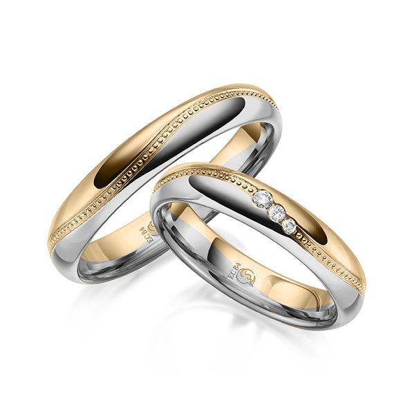 Paar Trauringe / Eheringe / Roségold 585 / Platin 600 / 0,060 ct.