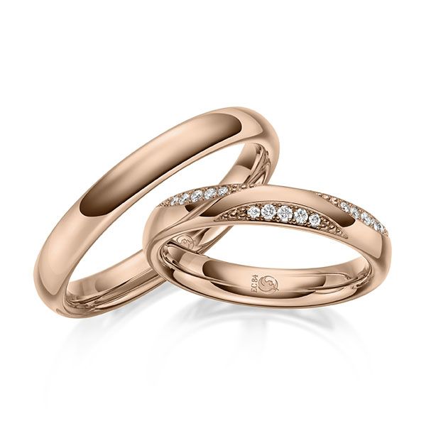 Paar Trauringe / Eheringe / Rotgold 585 / 0,108 ct.