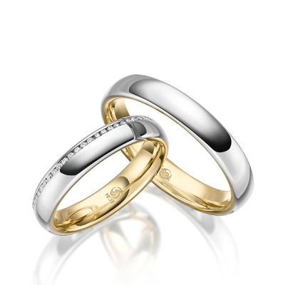 Trauringe / Eheringe Innen Gelbgold 916 / außen Platin 950 0,145 ct. / tw,si