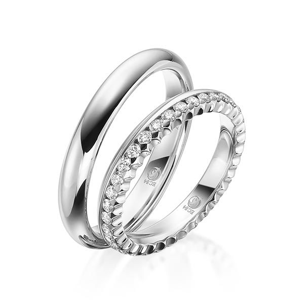 Paar Trauringe / Eheringe / Weißgold 585 / 0,70 ct.
