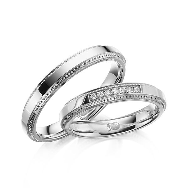Paar Trauringe / Eheringe / Weißgold 585 /  0,070 ct.