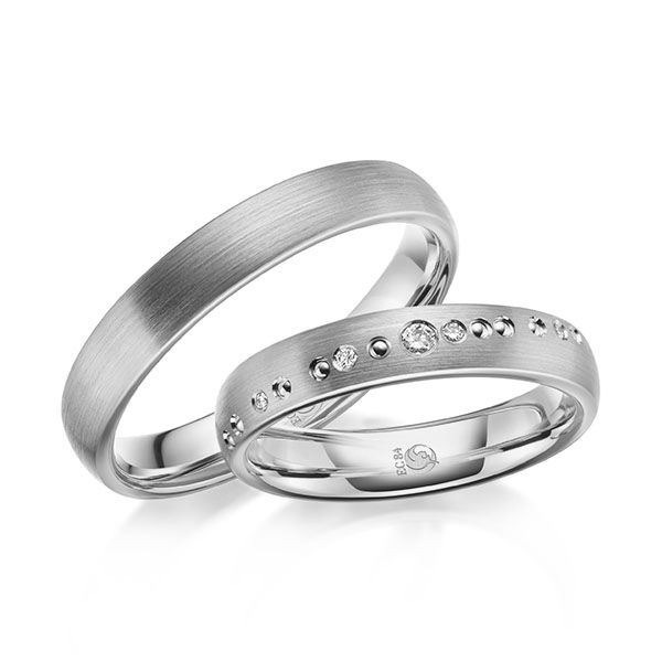 Paar Trauringe / Eheringe / Weißgold 585 / 0,051 ct.