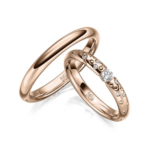 Paar Trauringe / Eheringe / Rotgold 585 / 0,13 ct.