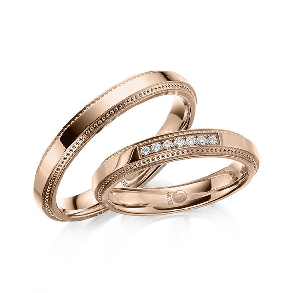 Paar Trauringe / Eheringe / Rotgold 585 /  0,070 ct.
