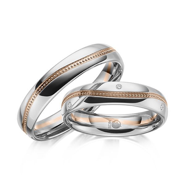 Paar Trauringe / Eheringe /Platin 600 / Rotgold 585 / 0,03 ct.